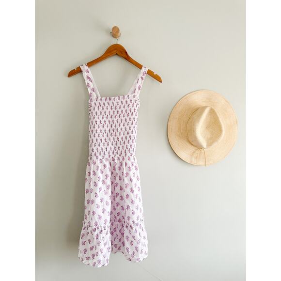 Crewcuts Factory | Girls' Block-Print Smocked Cross-Back Dress White Violet | 16 - Picture 2 of 9